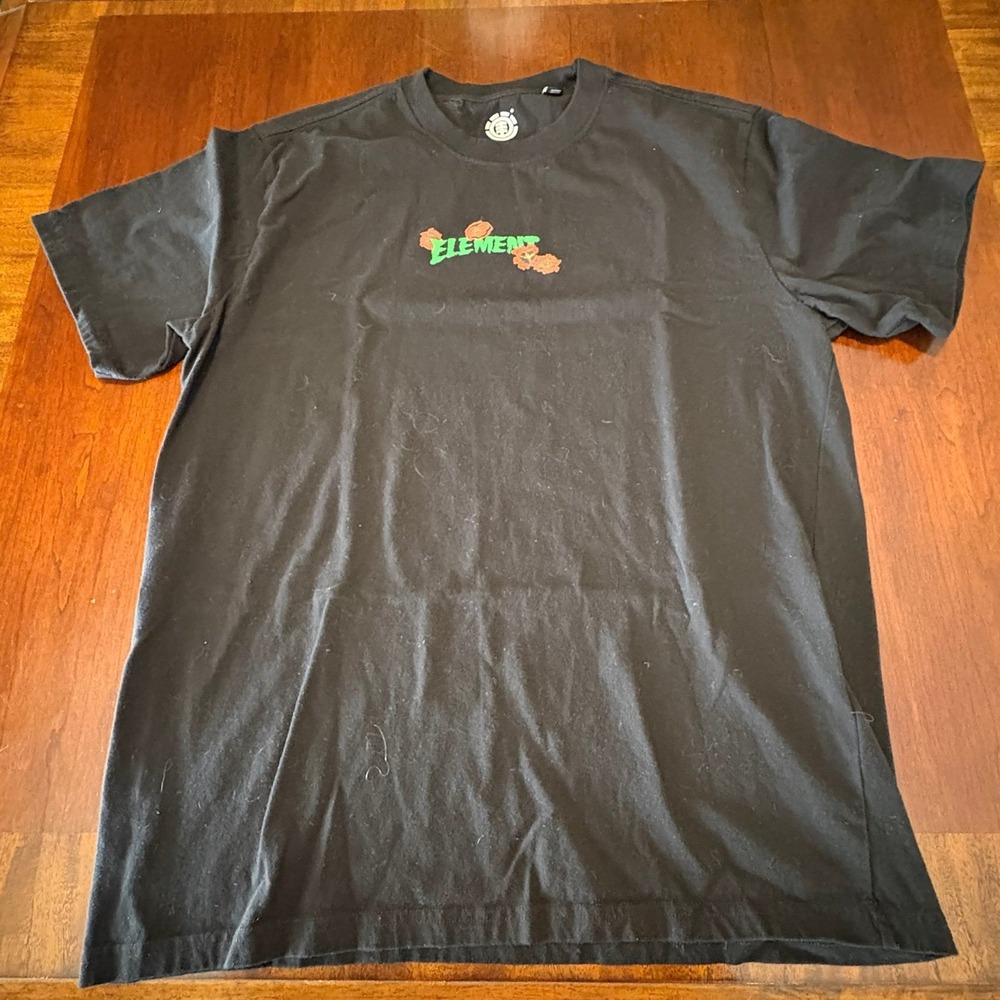 Element Floral Logo T-Shirt Large Black Relax Fit Organic Cotton‎ Skate Tee